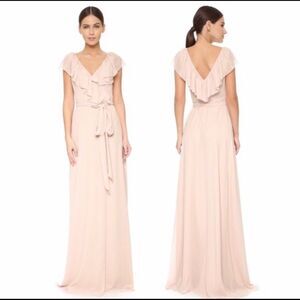 Ceremony by Joanna August Lolo Ruffle Trim Wrap Chiffon Gown Dress Champagne S